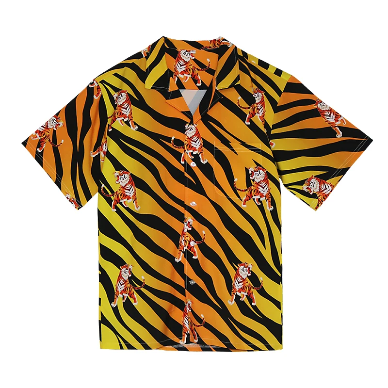 China Factory Wholesale Custom Streetwear Loose Fashion Short Sleeve Beach Men Printed summer beach Shirts