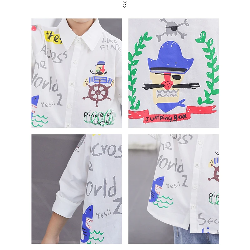 
Boys boutique clothing 100%cotton long sleeve printed floral white slim fit button down boys casual shirt 