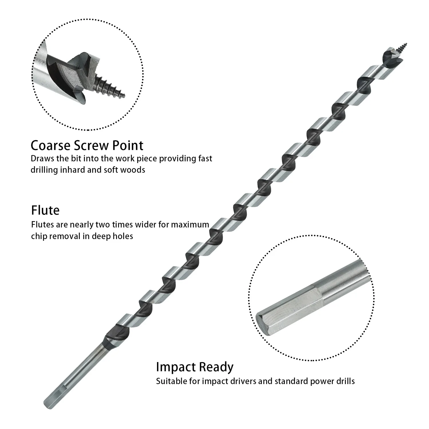 Outstanding Quality Hex Shank Wood Auger Drill Bit Set Deep Hole Drilling Auger Drill Bits for Wood