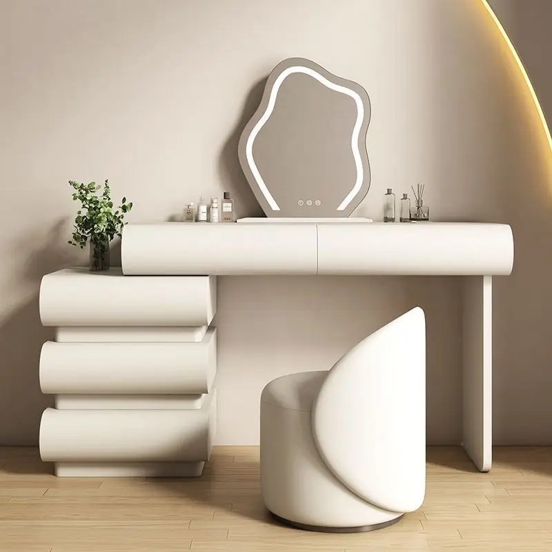 Scandinavian Chic Solid Wood Dressing Table Cream Wind Bedroom Makeup Vanity Luxe Lighting Minimalist Ins Master Bedroom Bucket