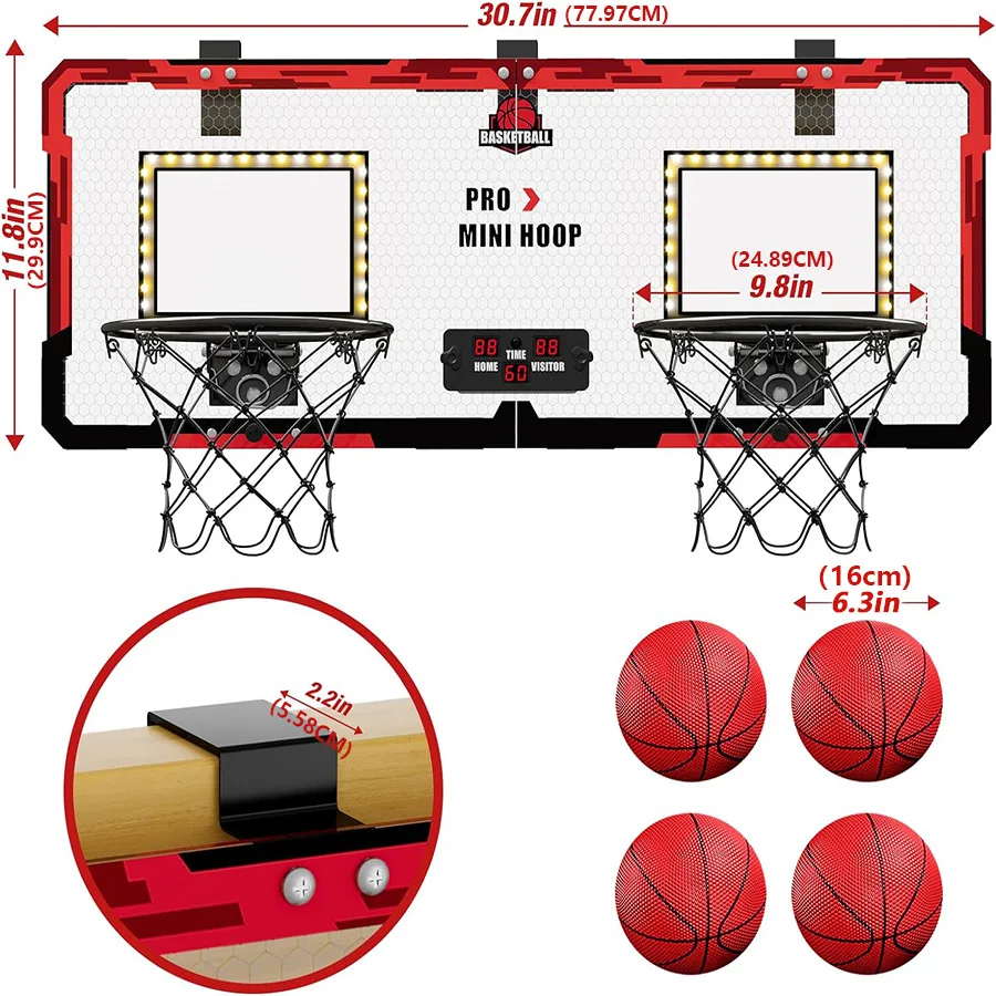 Two Player Basketball Board with Light Scoring Dunk Free Punch Hanging Door Basketball Board