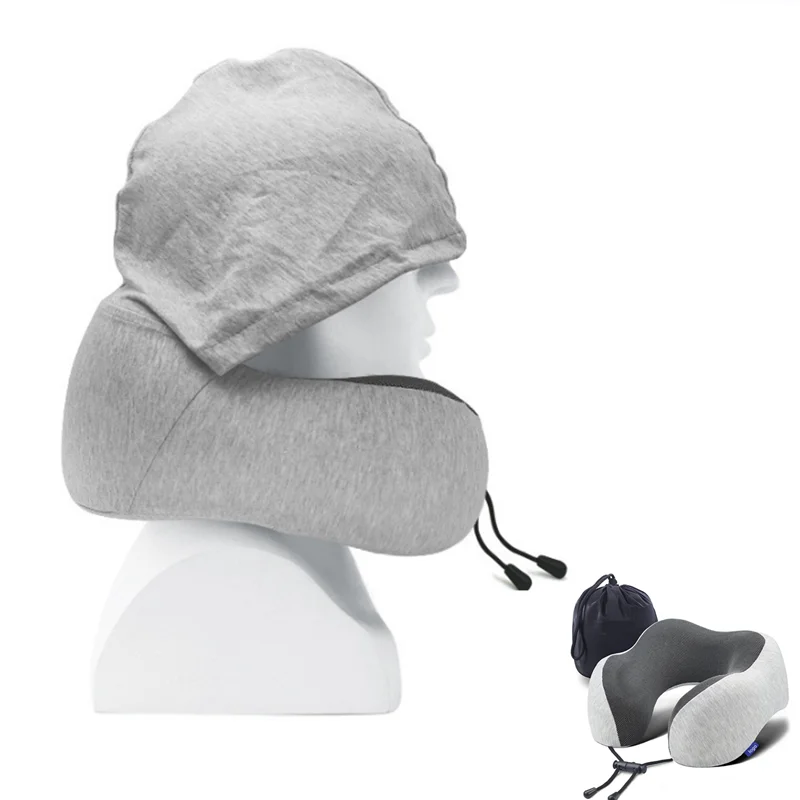 С резинкой на горловине, подушка для путешествий с капюшоном u-образная подушка для путешествий с капюшоном спальный поддержка Шейная подушка из пены с эффектом памяти самолета автомобиля шины