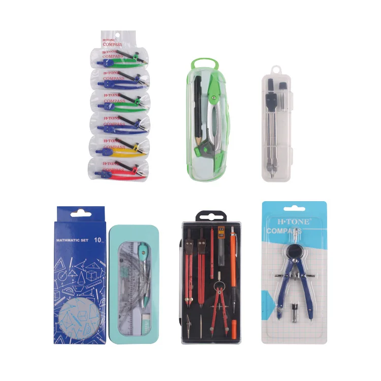 Math Geometry Kit Multi Functional Drawing Compasses 9PCS Set School Students Safety Metal Compass Set