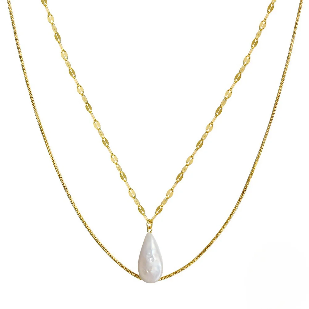 SPJ Low MOQ Designer Necklace Jewelry Double Layer Freshwater Baroque Pearl Necklace 925 Sterling Silver Chain for Lady