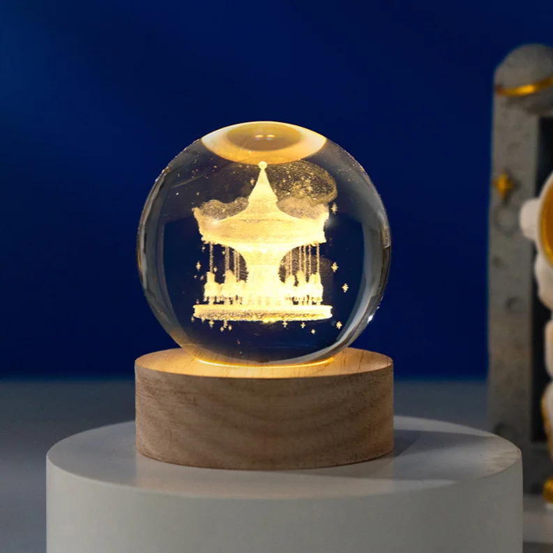 3d Art Crystal Ball  Night Light Crystal Ball Led Light Glass Ball LED Lamp with Decor Gift