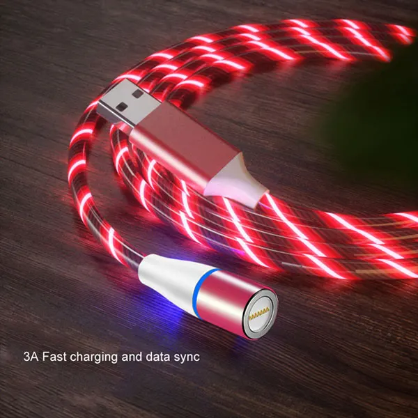  1 м 2 светодиодный светящийся 3 А Usb-кабель для быстрой зарядки 3-в-1 ленточный Магнитный передачи данных мобильного телефона