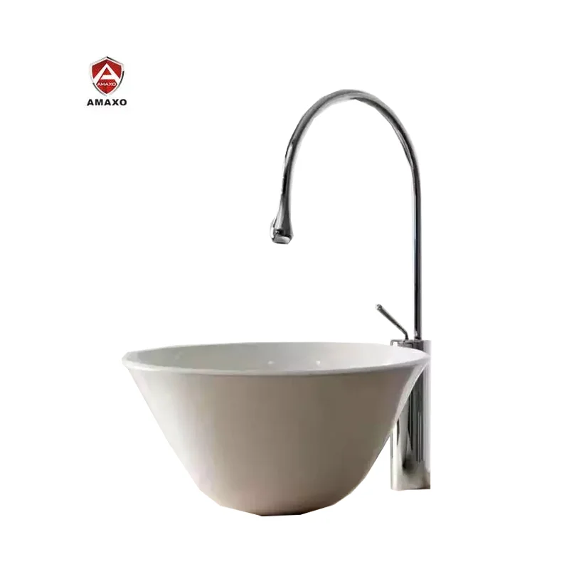 Aida Graceful Arc Vessel Vanity Sink Faucets Solid Brass Wash Basin Sink Faucet Deck Mount Chrome Surface Water Faucet Bathroom