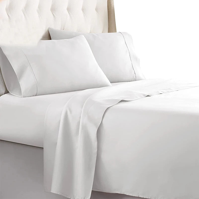 Factory Wholesale Microfiber Polyester Plain Dyed Bedding Set 4 Piece White Bedsheets Hotel Hospital Linen Flat Bed Sheets Set