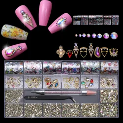 Wholesale Crystal Nails Various Alloy Charms Transfer Foil Decoration AB Flat Back Non Hot Fix Glass Rhinestones Nail Art