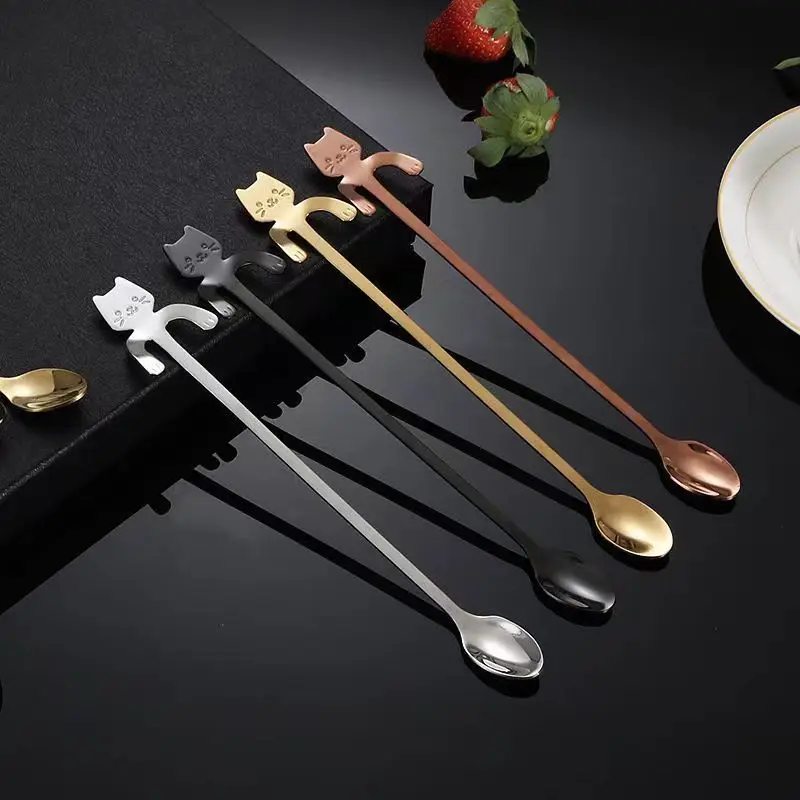 Wholesale 304 Stainless Steel Spoons Stirring Spoons for Coffee cartoon ice spoonl creative cat patten spoon with long handle