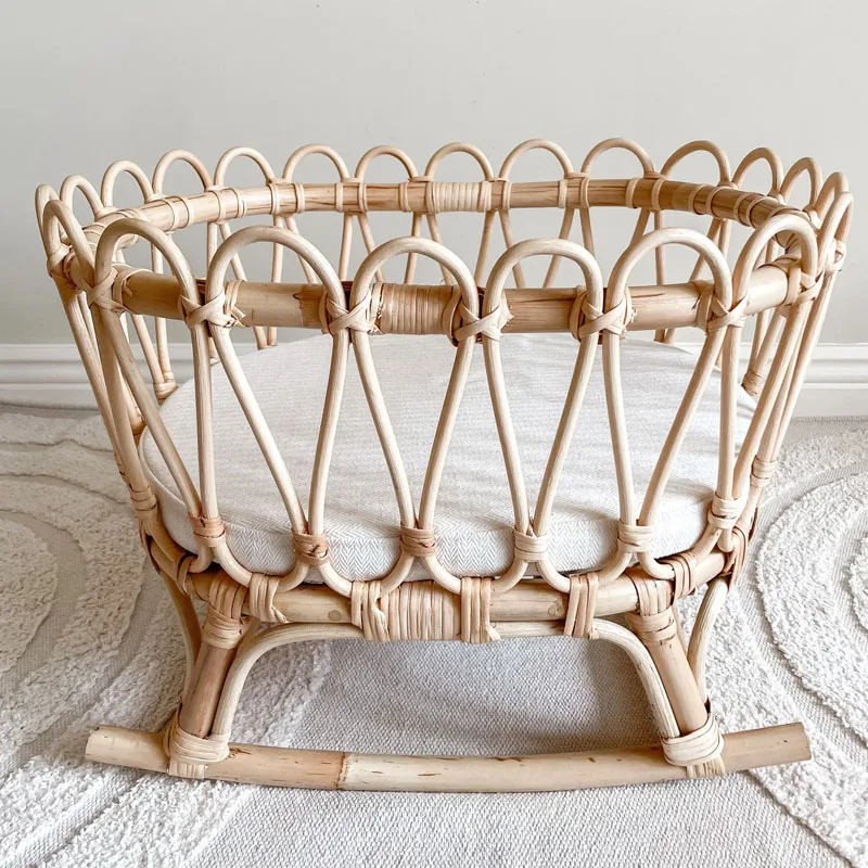 High Quality Doll Rattan Rocking Bassinet, Mini Beige Rattan Bed for Dolls Best Price Wholesale Vietnam Supplier