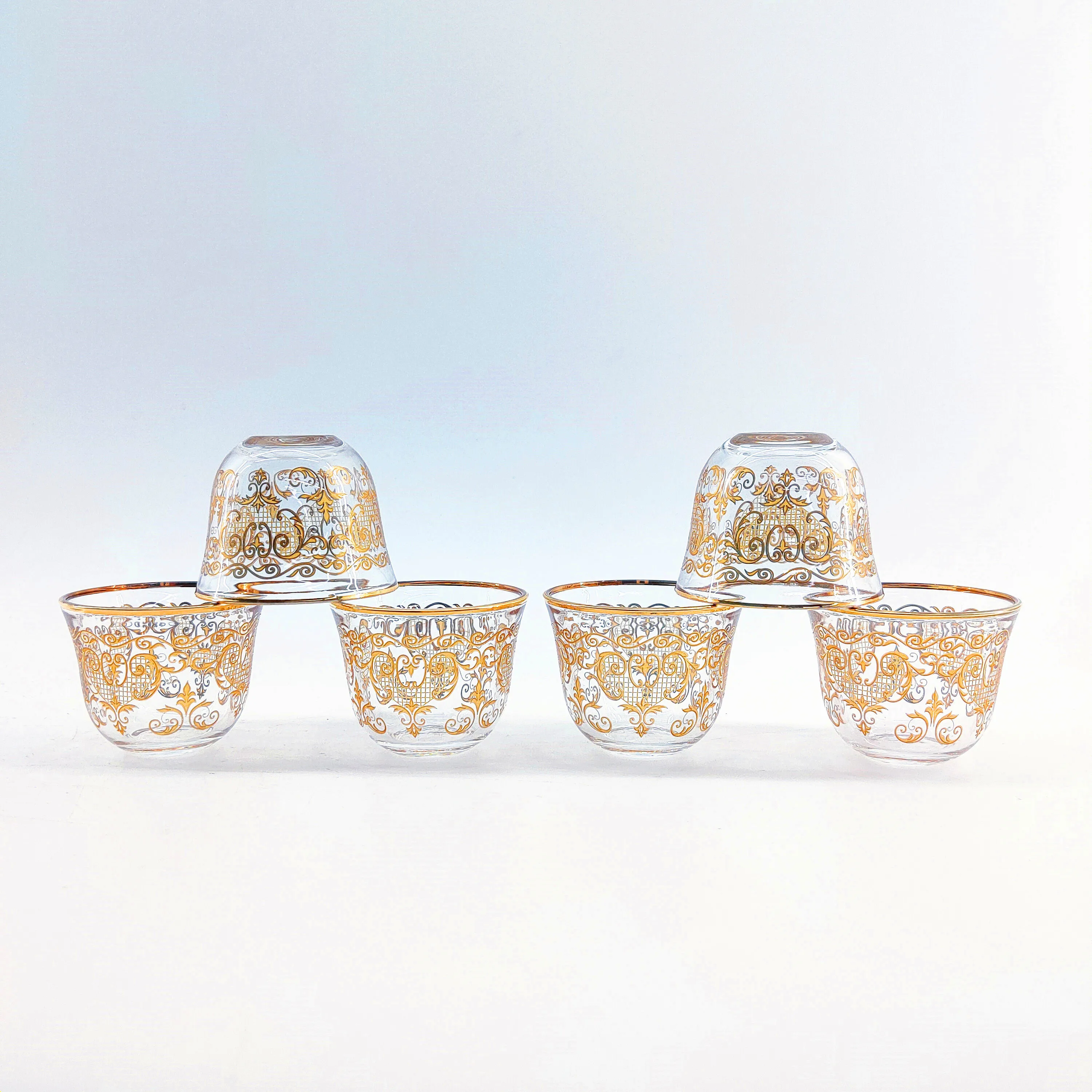China Manufacture of Eco-friendly Handmade Tea Cup Sets  and White Glass with Real Gold of Arabic Tea Cup Set