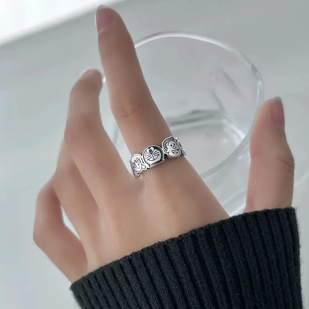 New Trendy Cute Doraemon Opening Ring for Women Men Personality Japanese Anime Character Adjustable Rings Unisex Jewelry