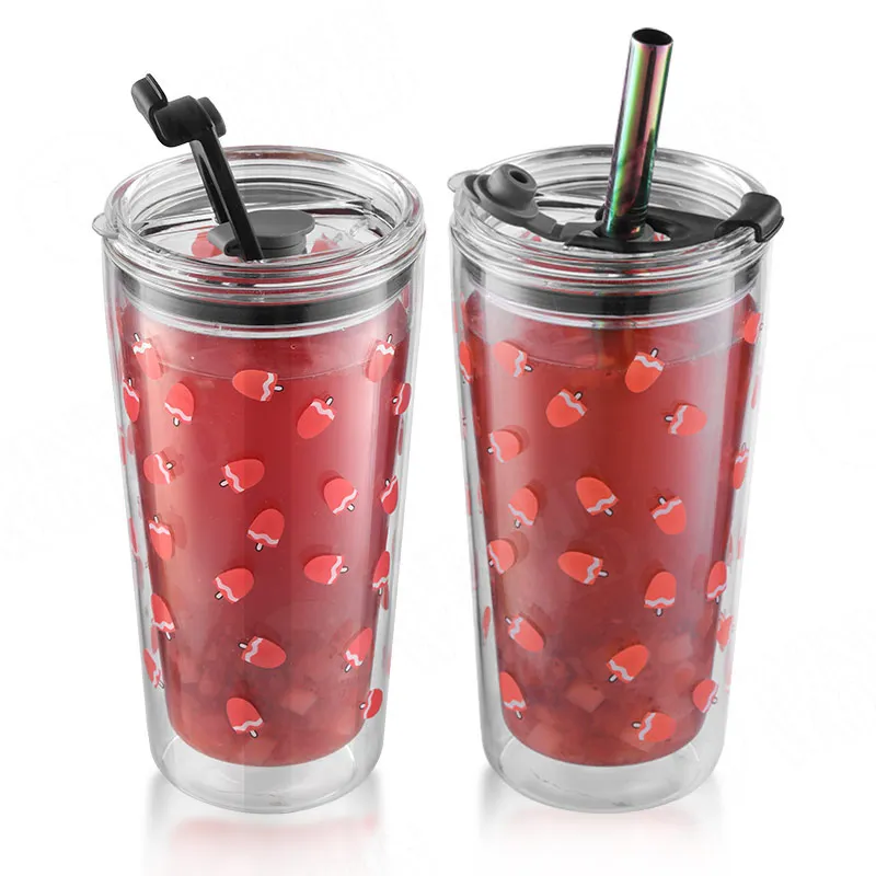 Reusable Borosilicate  Double Wall Glass Boba Tumbler Bubble Mug with Wide Mouth Lid and Straw Glass tea tumbler boba travel mug