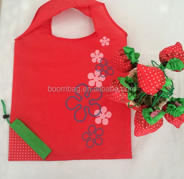Reusable Polyester Portable Pocket Folding Handbag Strawberry Shaped Foldable Shopping Bag