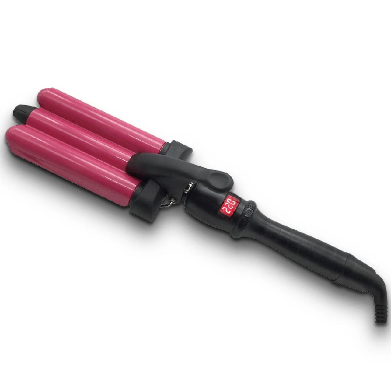 Home use three barrel ceramic electric LCD curling iron hair curler with triple barrel hair waver curl hair