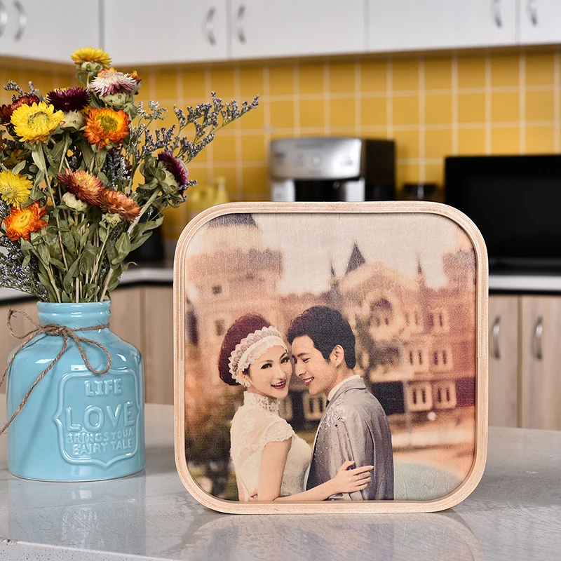 Home Table Decorations Wood Crafts Office Desk Decor Luxury Wedding Wooden Photo Picture Frame Square Shape Customized Natural