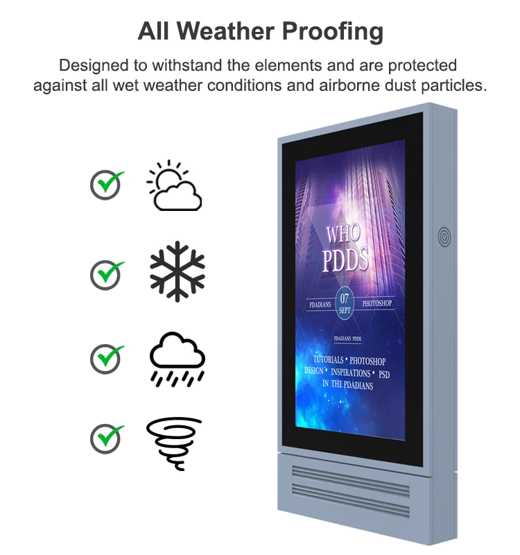 75 Inch Floor Stand Auto Brightness Control Digital Signage Exterior with Tempered Glass