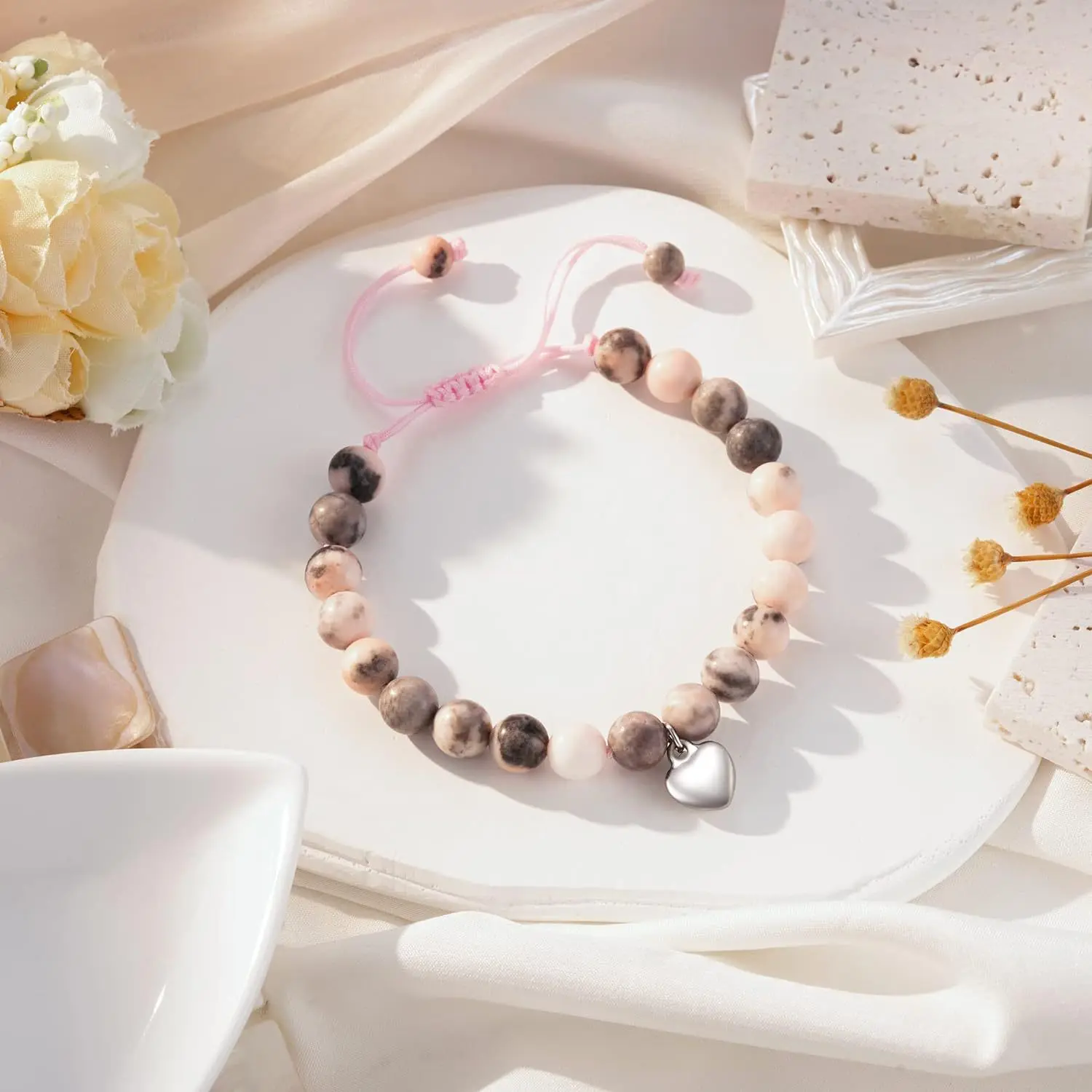 2024 New Hot Selling Hand Woven Zebra Rope Bracelet Natural Stone Powder Beaded for Couples and Best Friends Fashion Jewelry