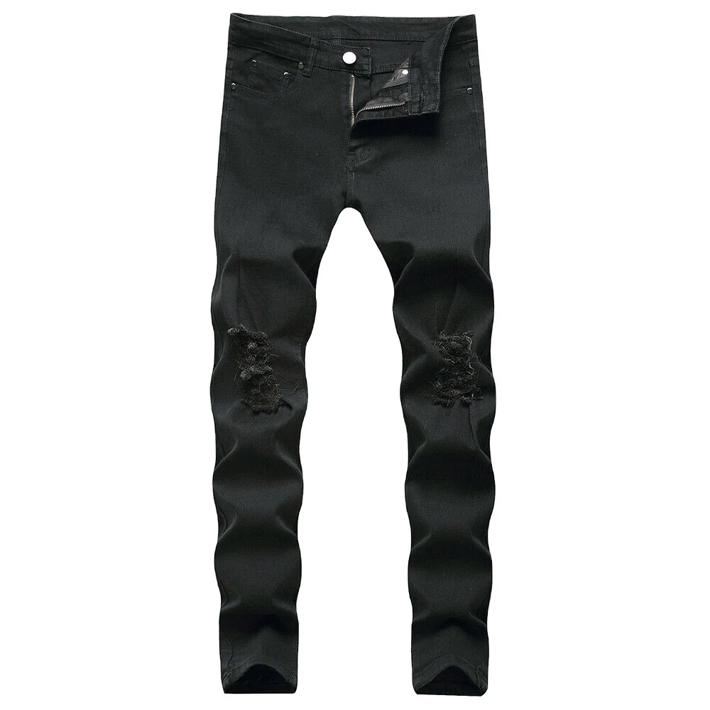 
Mens Skinny Stretch Ripped Denim Jeans Slim Fit Distressed Trousers Long Pants 