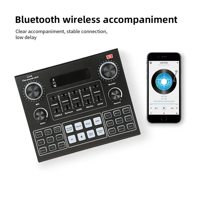 V9 Audio Sound Card Broadcast PC Android Phone USB Status Mic Audio Mixer