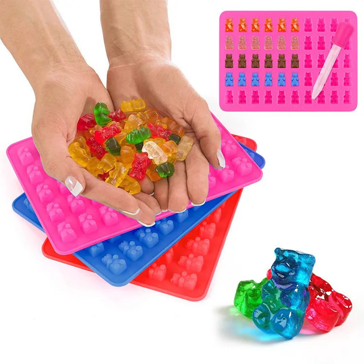 Silicone Candy Molds Gummy Bear Mold Trays with 4 Droppers Fun Gummy Bears with Non Stick Silicone Candy Molds