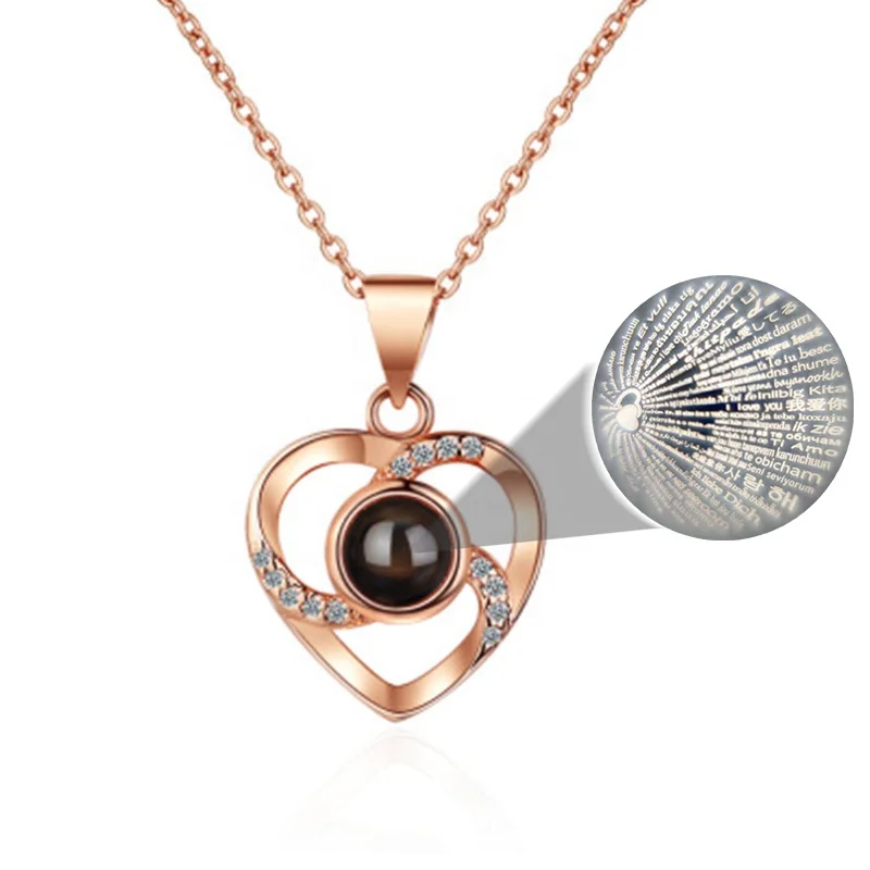 Tibertan Silver Necklace Valentines Day Gift 100 Languages Projection Heart Necklace Necklaces For Women
