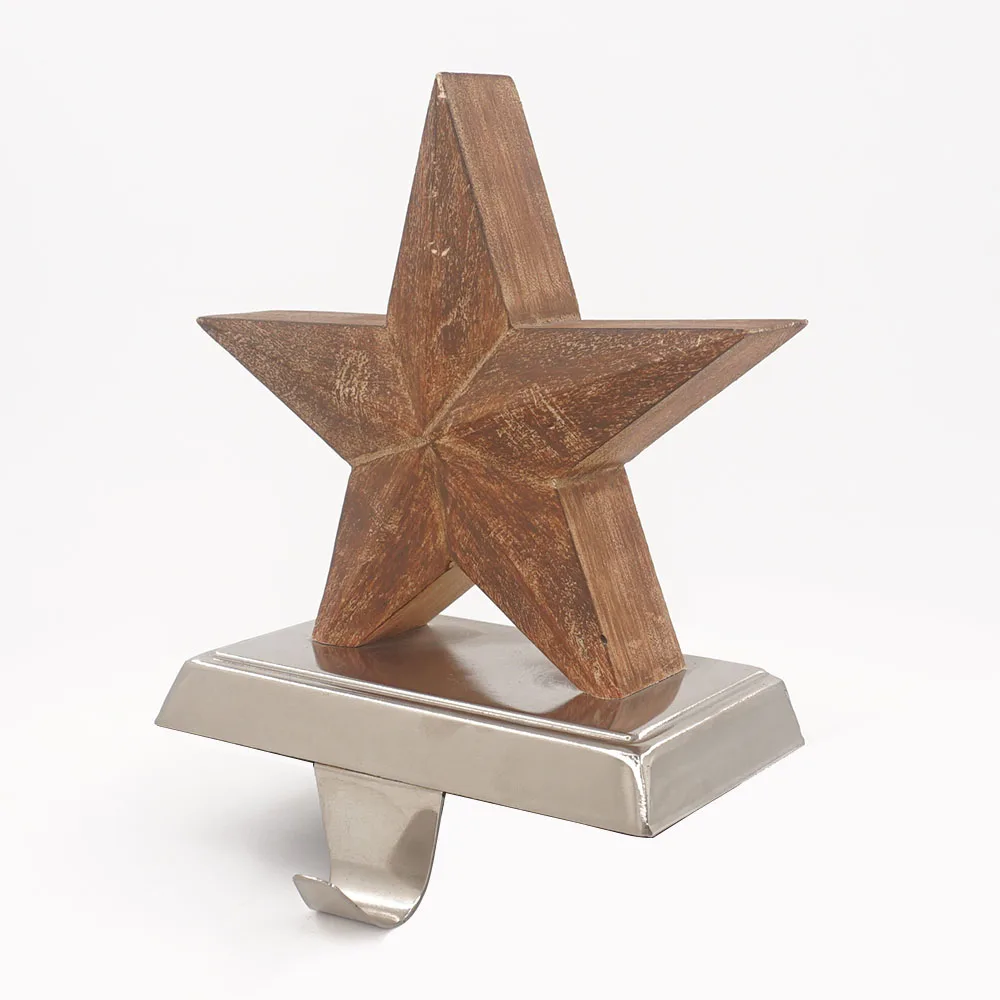 Wholesale Country Home Christmas Decor Holiday Party Festival Miniature Wood Star Stocking Holder Christmas Craft Decorations