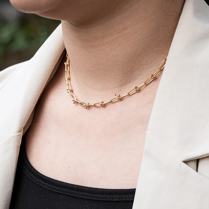  hip pop hyperbole classic Flat Square Chain Link Choker 12.79g Paper Clip Chunky Silver 18k Gold Plated