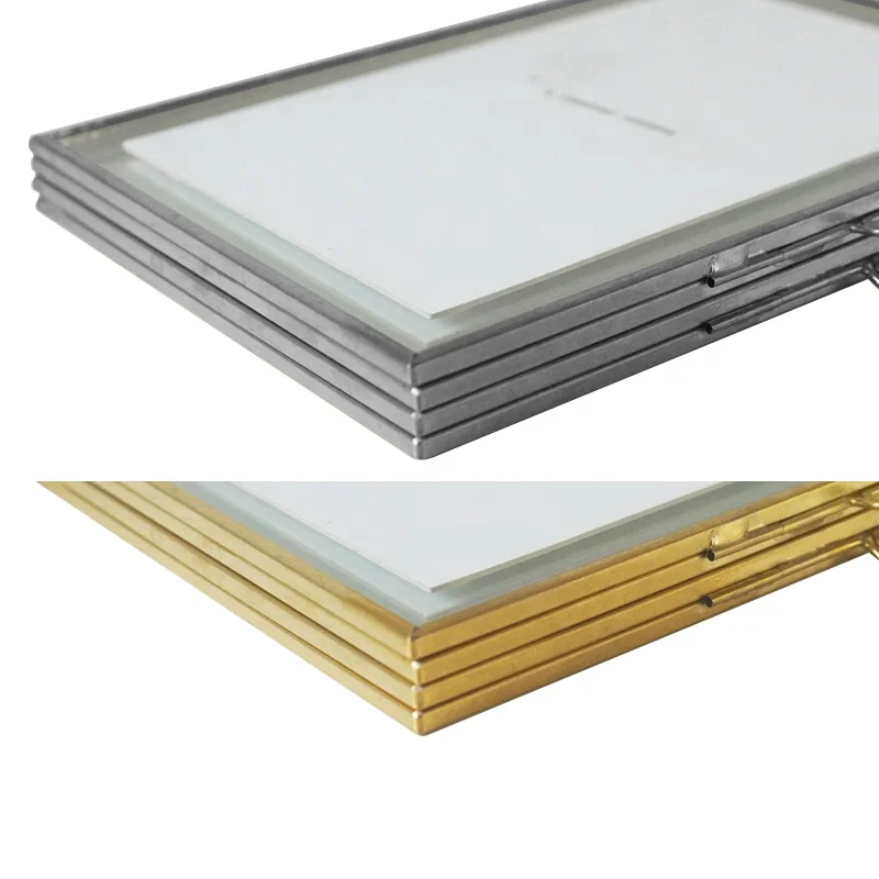 black Gold Metal Floating Wedding Double Sided Glass Picture Photo Frames Stand Tabletop Home Decorative Metal Photo Frame