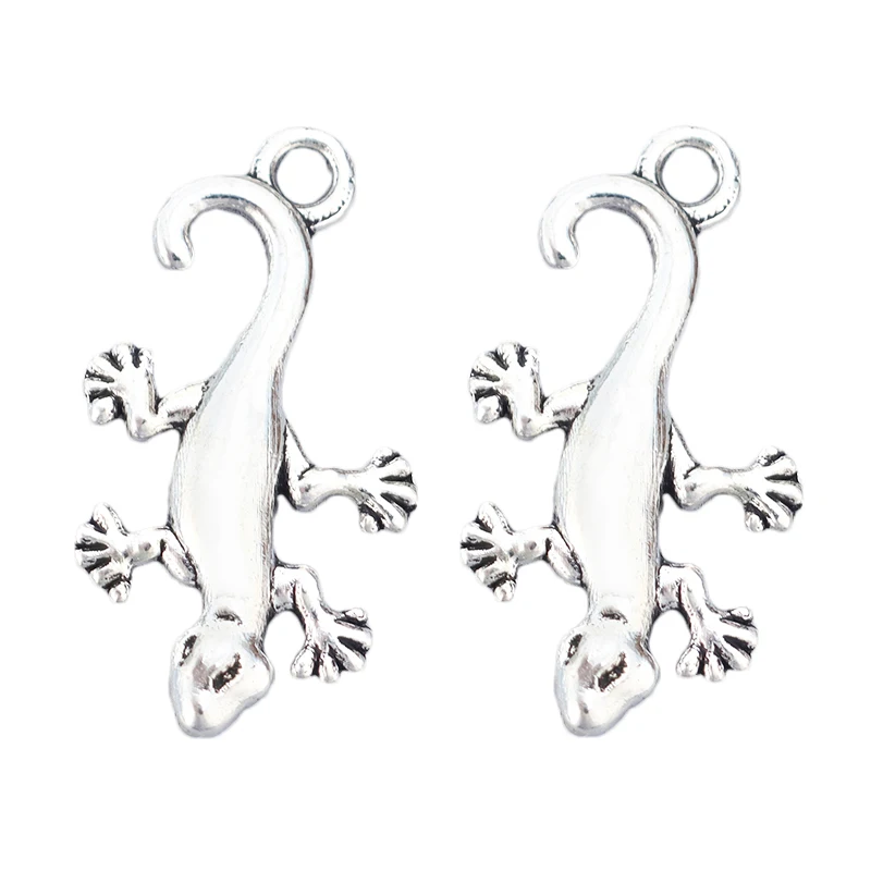 Antique Silver Tone Lizard Gecko Charms Pendants for Necklace Bracelet Jewelry Making 23x12mm