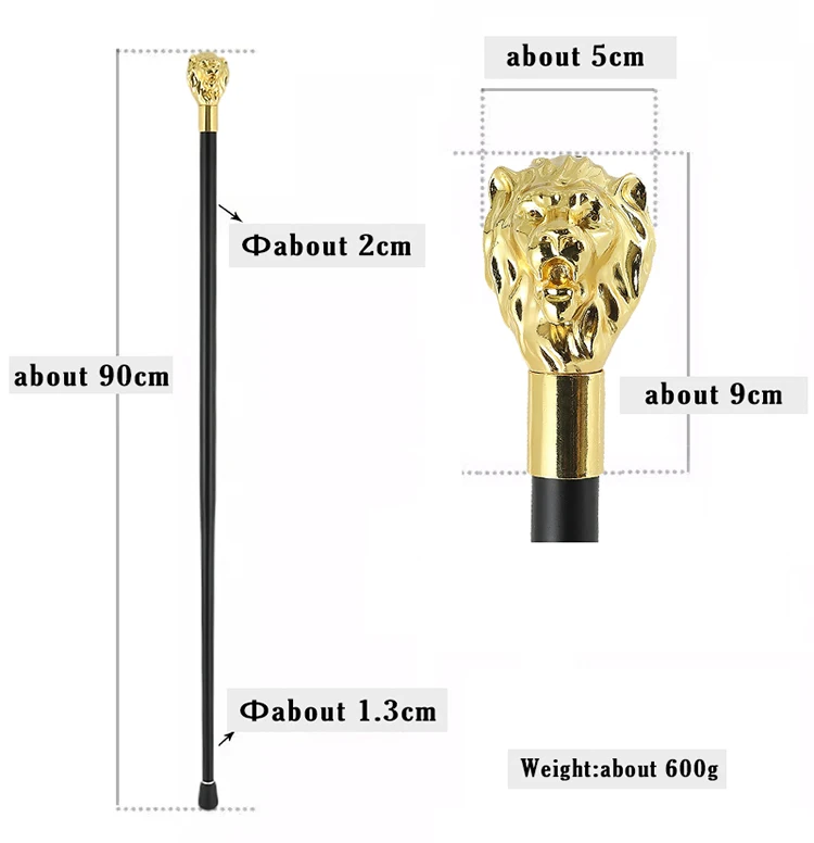 Fashion Walking Stick  Party Decorative Walking Cane Men Golden Lion Head Luxury Walking Stick Elegant Alloy Handle Cane