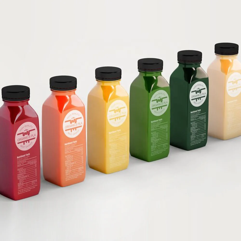 Original PLA RPET Beverage Bottle Full Size 250ml 350ml 500ml 1000ml 1500ml French Square Plastic Juice Bottle