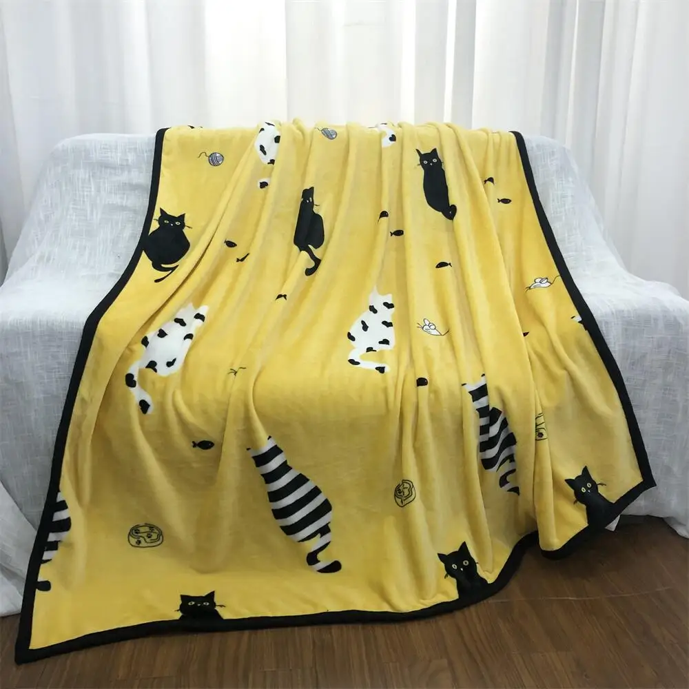 A81320  Soft Polyester  Cozy  Ultra-Plush Cat Pattern Designer Microfiber Flannel Fleece Blanket