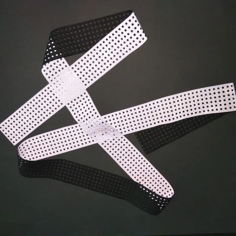 custom high visibility 5cm width silver reflective sew on perforated punched hole polyester TC fabric tape for safety clothing