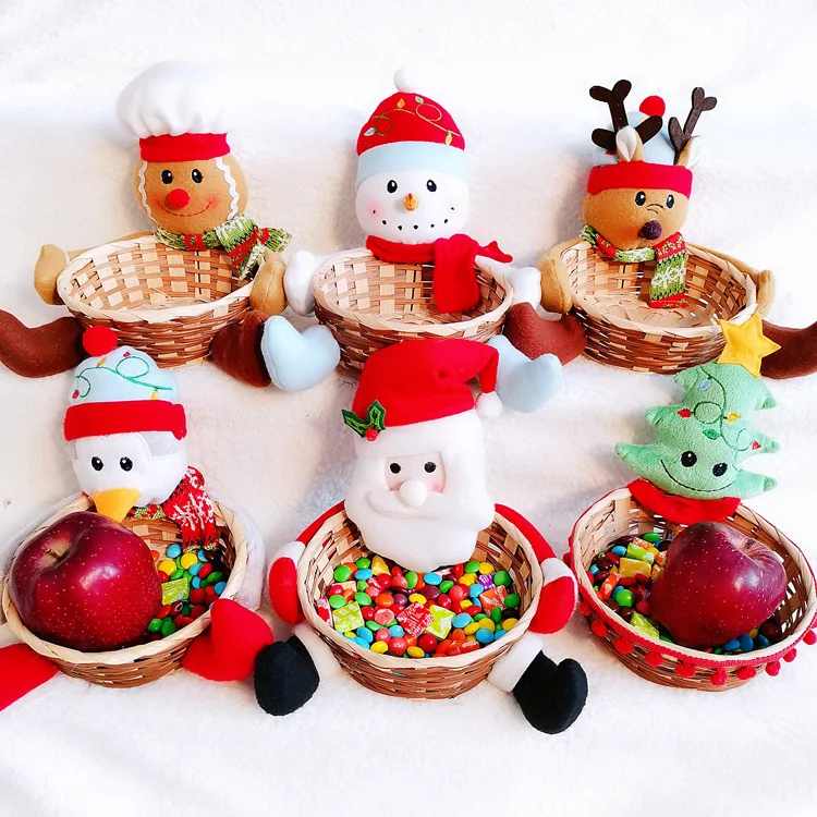 Christmas Decoration Gift Basket Empty Woven Christmas Baskets Santa Christmas Candy Basket