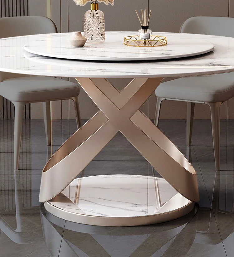 Modern Round Dining Table for 6-8 Dining Room Table with Turntable Circular Kitchen Table with Pedestal Easy to Assemble & Clean