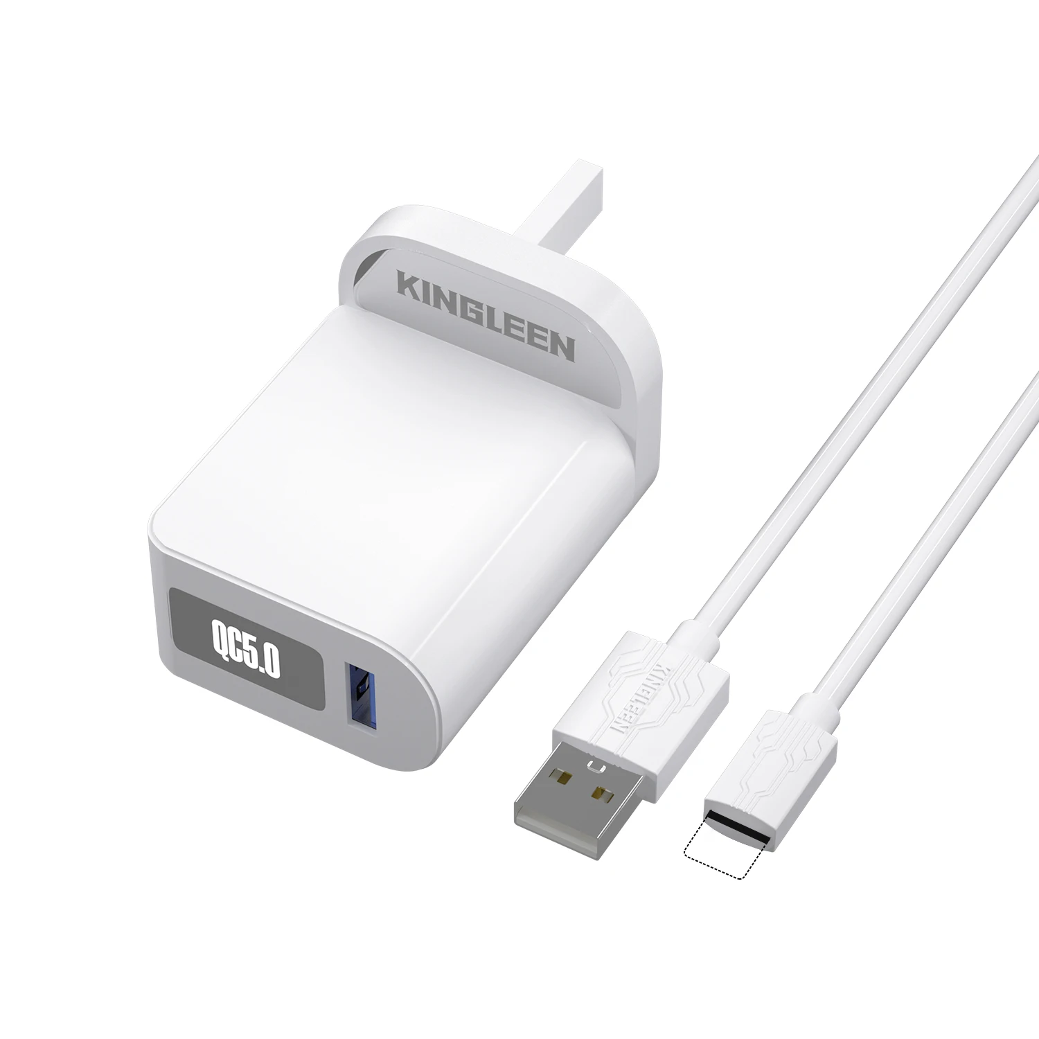 KINGLEEN E200 QC5.0 Quick Charging UK Home Wall 5V/5A USB Charger Fast Charging Power Adapter Charger with Data Cable