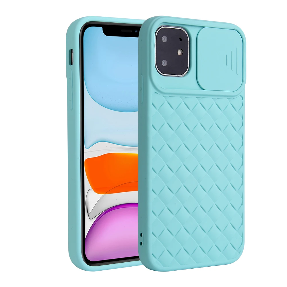 For iPhone 12 11 Xs Xr mini Pro Max Plus Case with Slide Camera Lens Protective Cover Weave Design Soft Silicone TPU Phone Case