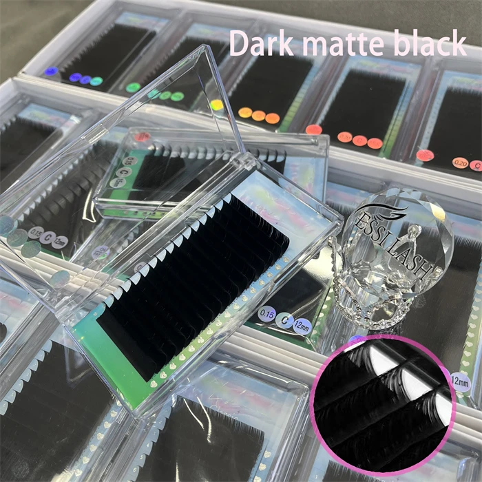 Hot selling Korean Pbt Dark fluffy and soft eyelashes super Matte black mink/Silk/cashmere lashes Extensions  Private Label