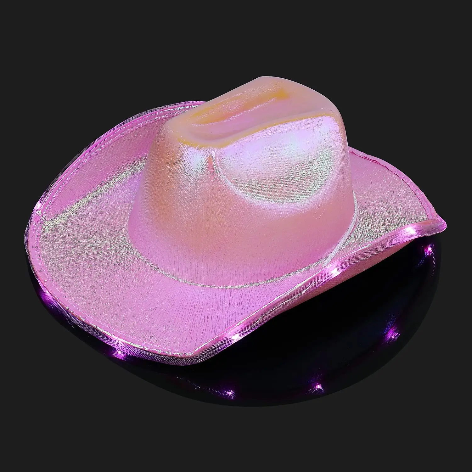 Light Up Holographic Led Flashing Hats Wholesale Western Styles Pink Red White And Blue Women Wool Cowboy Hat With Lights