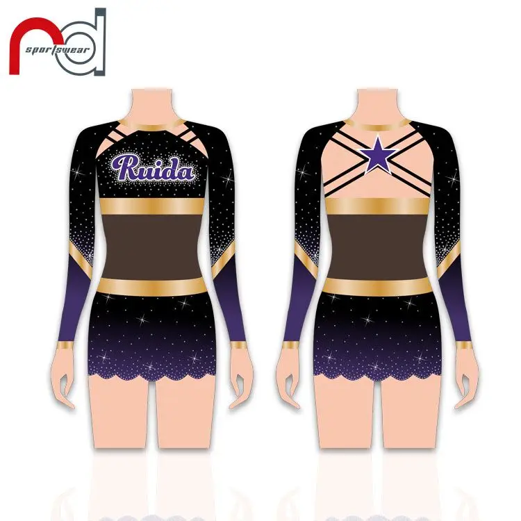Newest custom made long sleeve cheerleading costume spandex AB rhinestones all star cheer uniforms