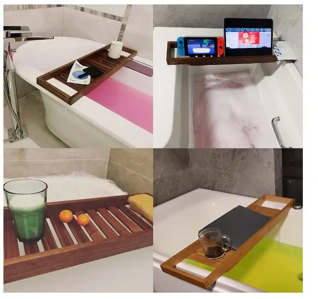 Wooden Bathtub Trays bath tray Caddy Long Slatted Bathtub Versatile Shelf Holder