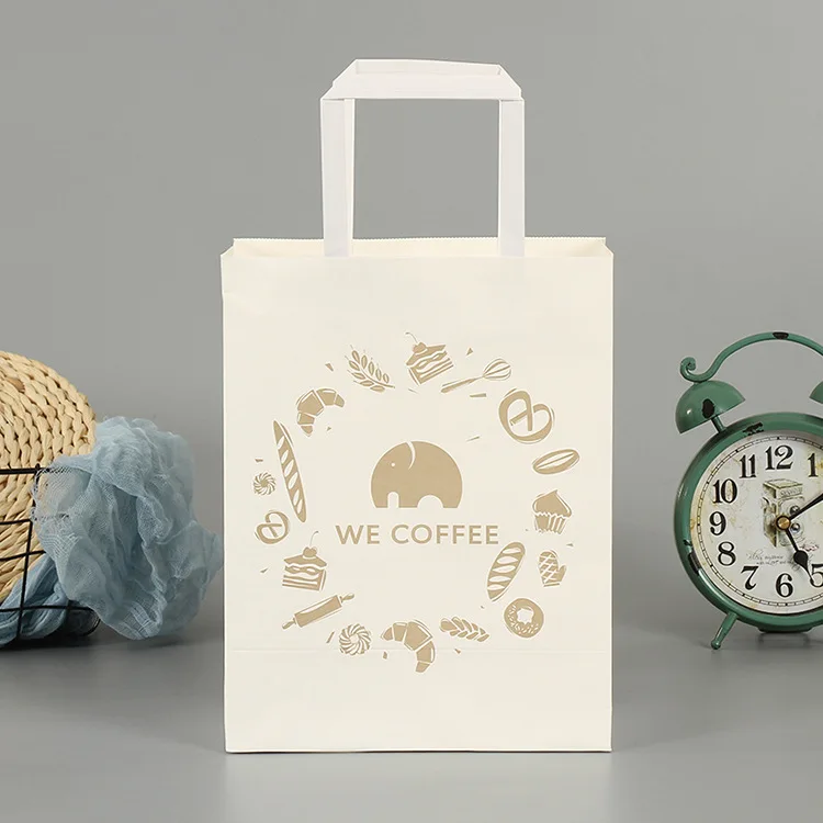 Take away Delivery Juice Coffee drink carry bags Customized Tote Packaging Pouching Kraft Paper Bag with Logo