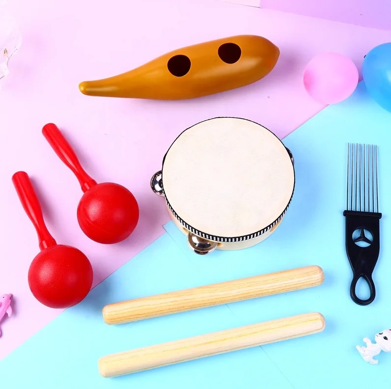 Amazon popular fashion high quality toys wooden musical instrument guiro percussion instrument set