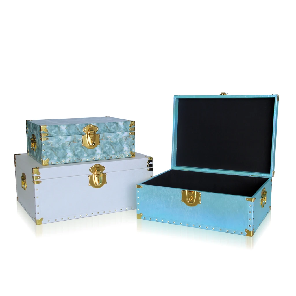 Elegant design leather storage trunk with Metal corner