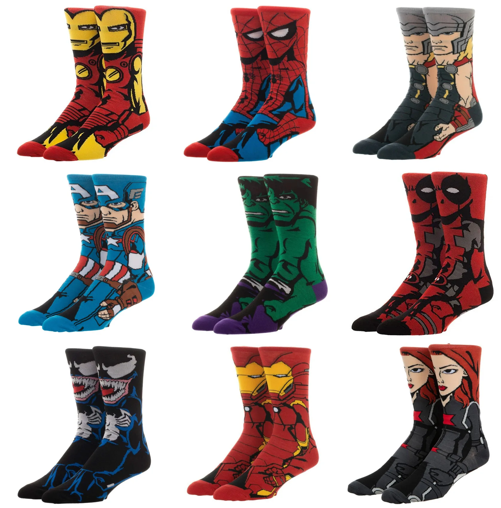 YL Top Quality Mens Crew Socks Superhero Anime Cotton Socks New Cartoon Hot Sale Male Novelty Marvel Socks Wholesale