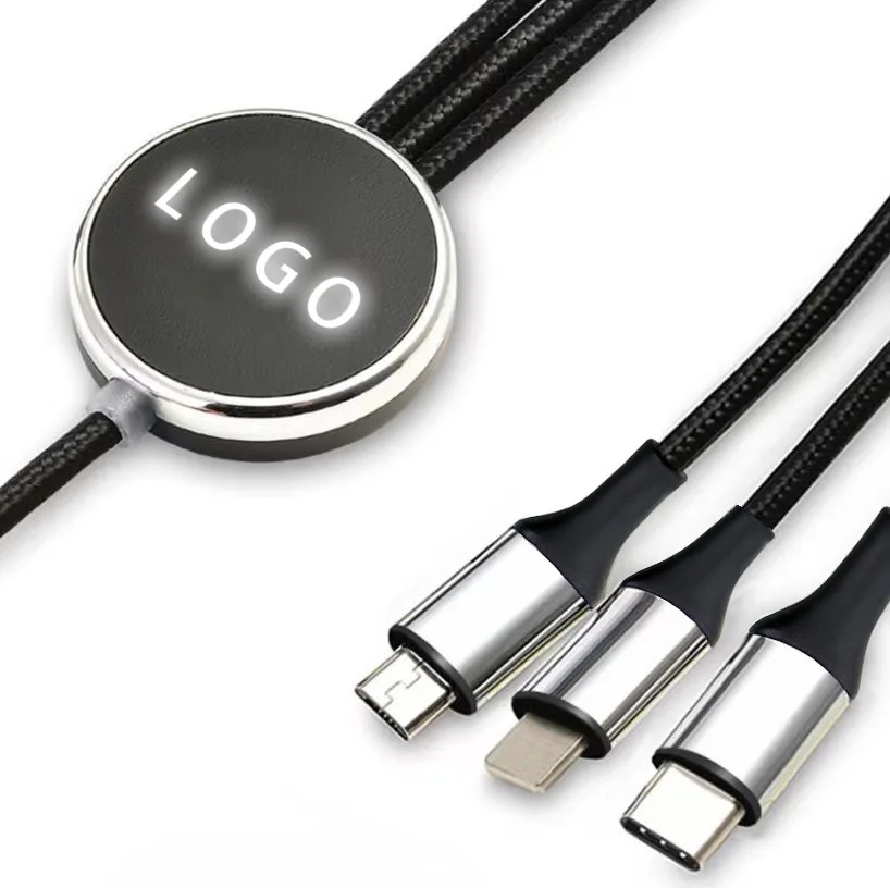 iStapromo Gifts Custom Led 3in1 Charging Cord 1M Glow Light LOGO Multi USB 3 in 1 Charging Cable High quality pure copper core