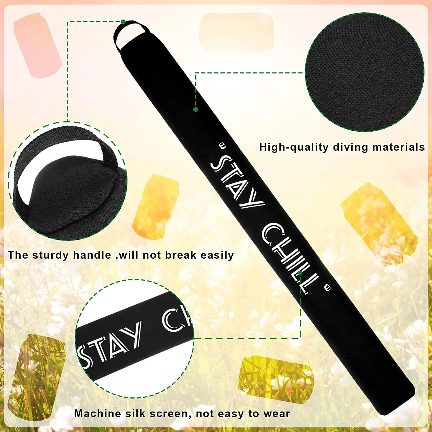 Customized Neoprene 6 Can Insulated Sling Cooler Sleeve Beer Cooler Bag Black Insulated Beer Cooler Carrier