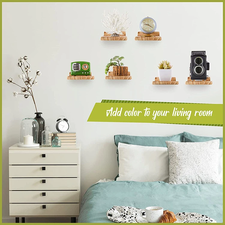 K&B carbonized walnut solid wooden small wall mounted shelf L 1 shape design floating shelf